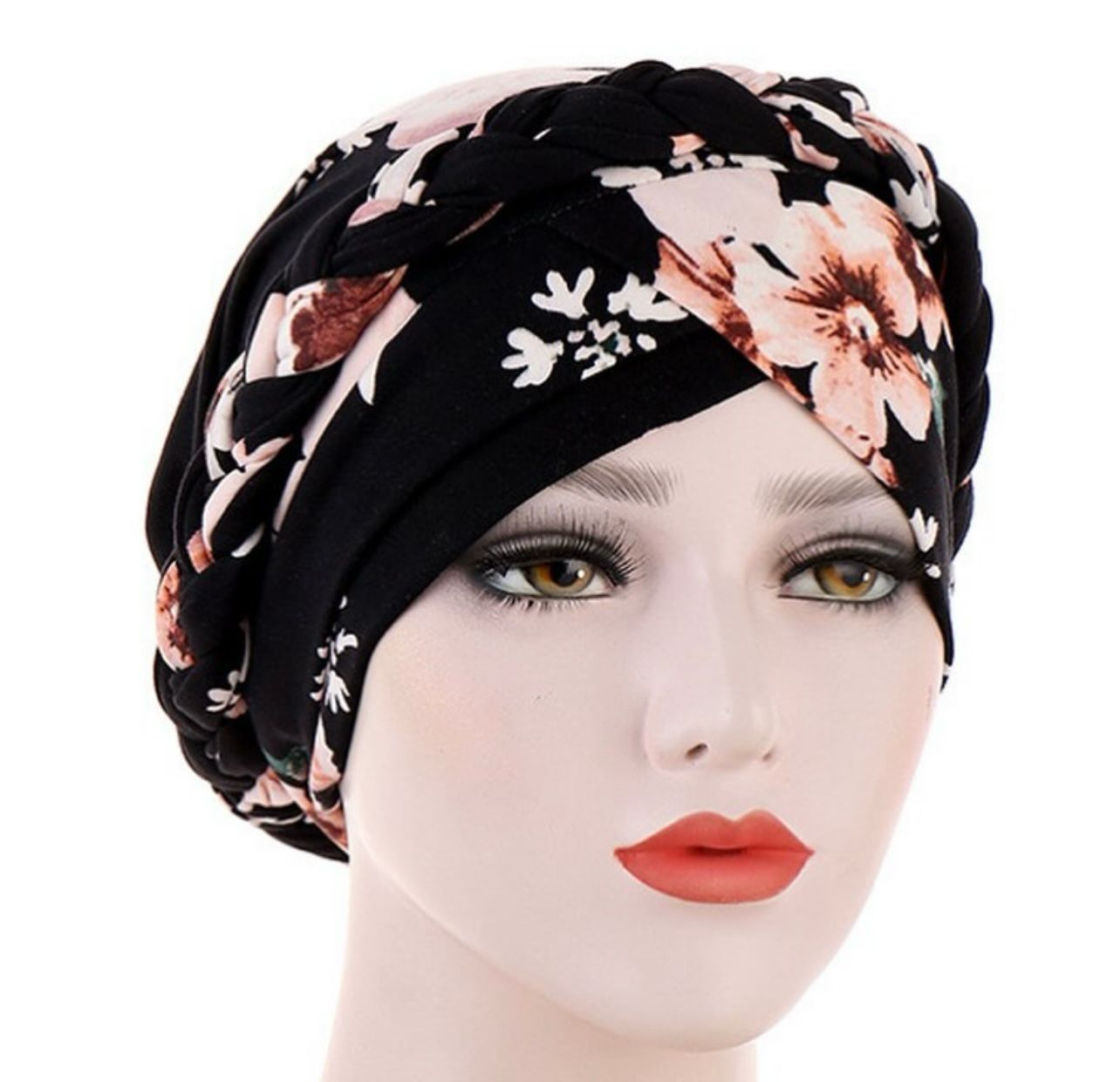 Turbante Entrelazado Trenzado Negro Rosa