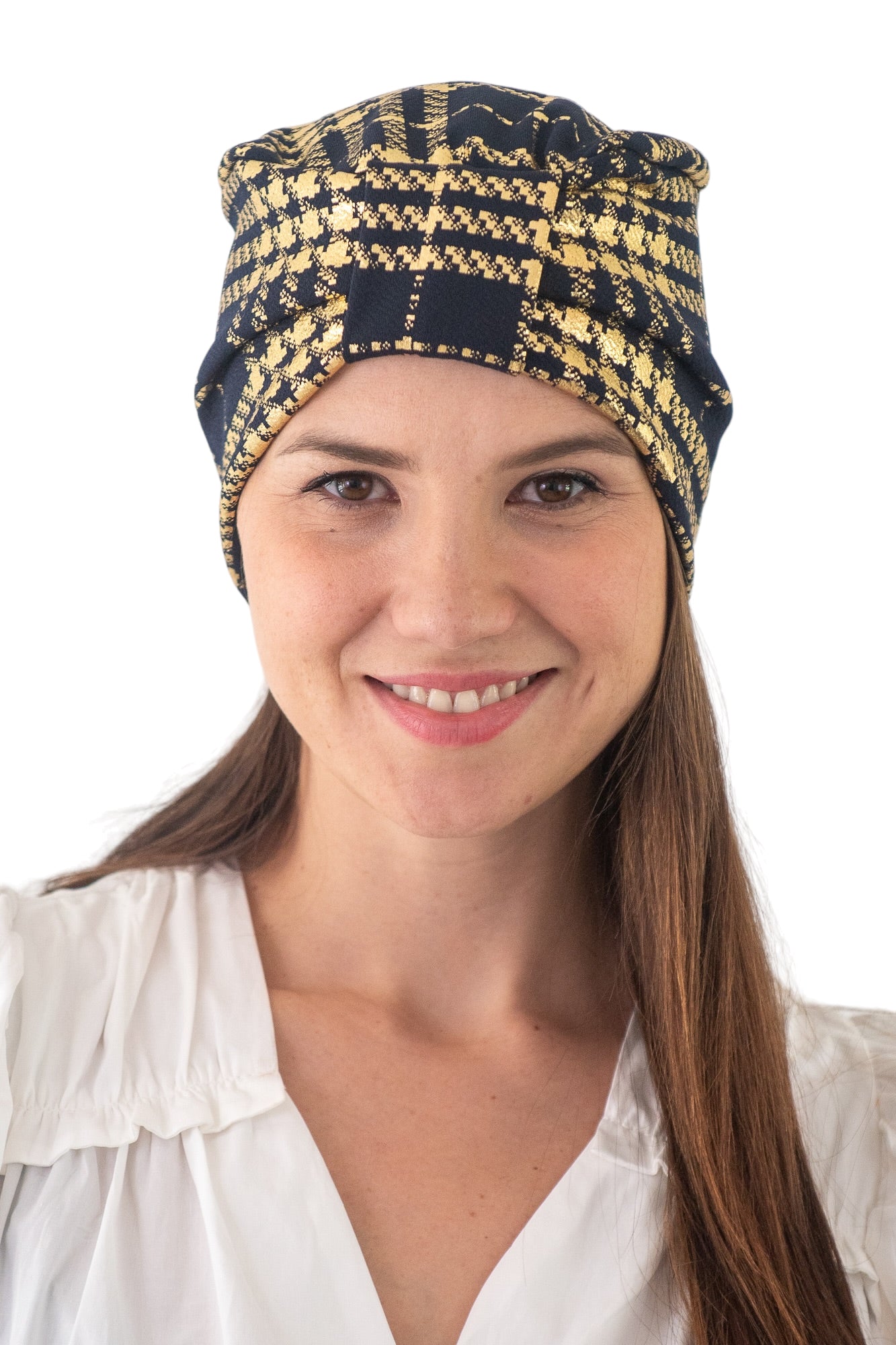 Turbante azul con dorado