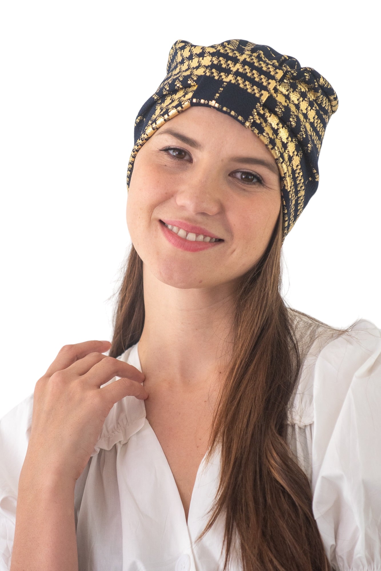 Turbante azul con dorado