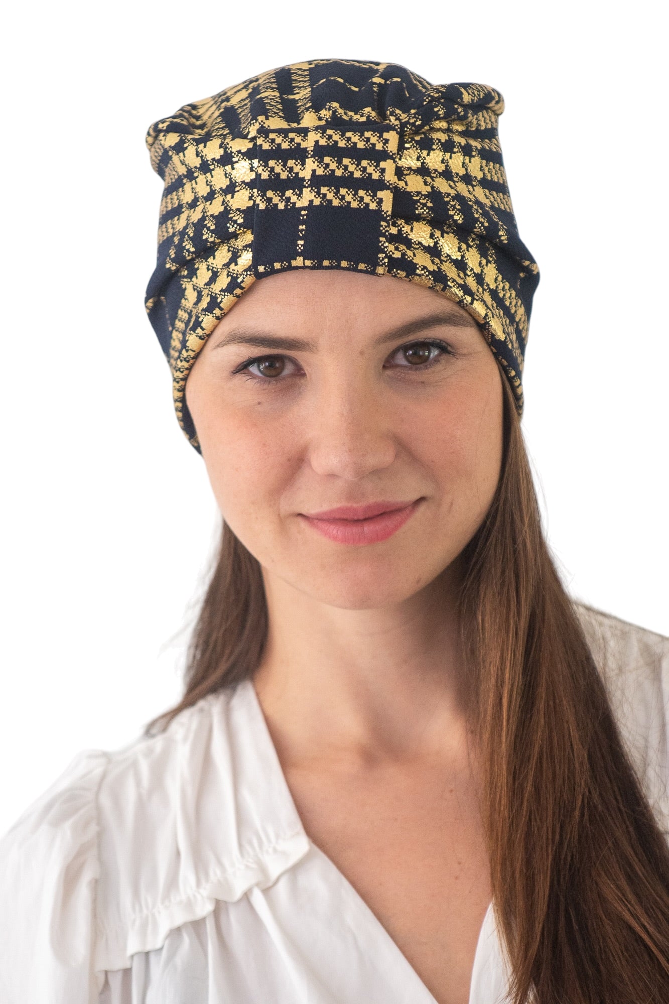 Turbante azul con dorado