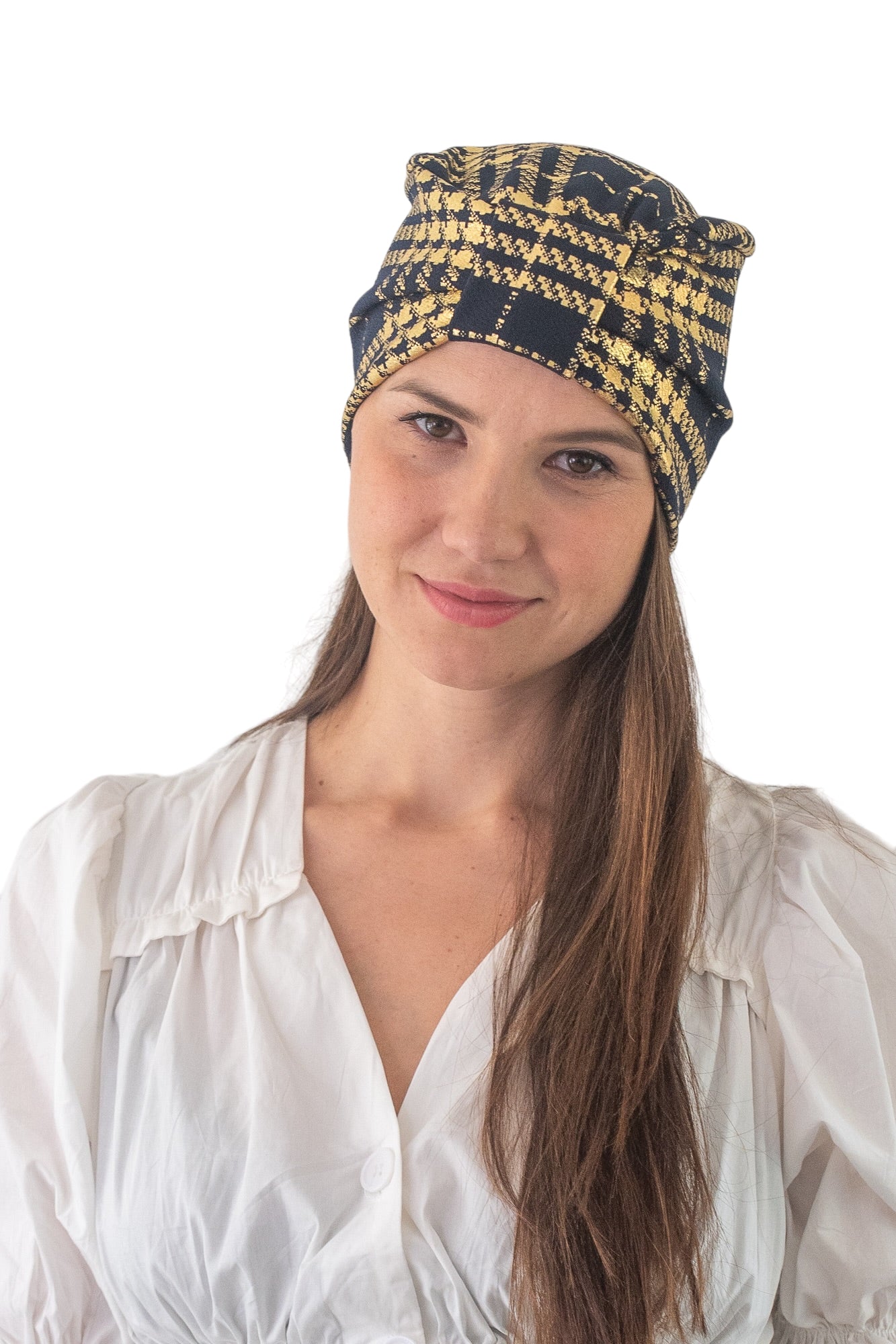 Turbante azul con dorado