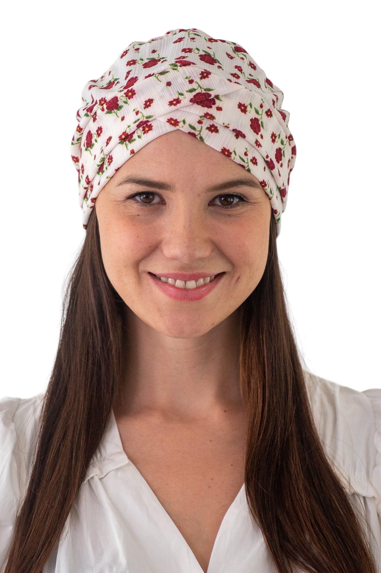 Turbante blanco con rosas