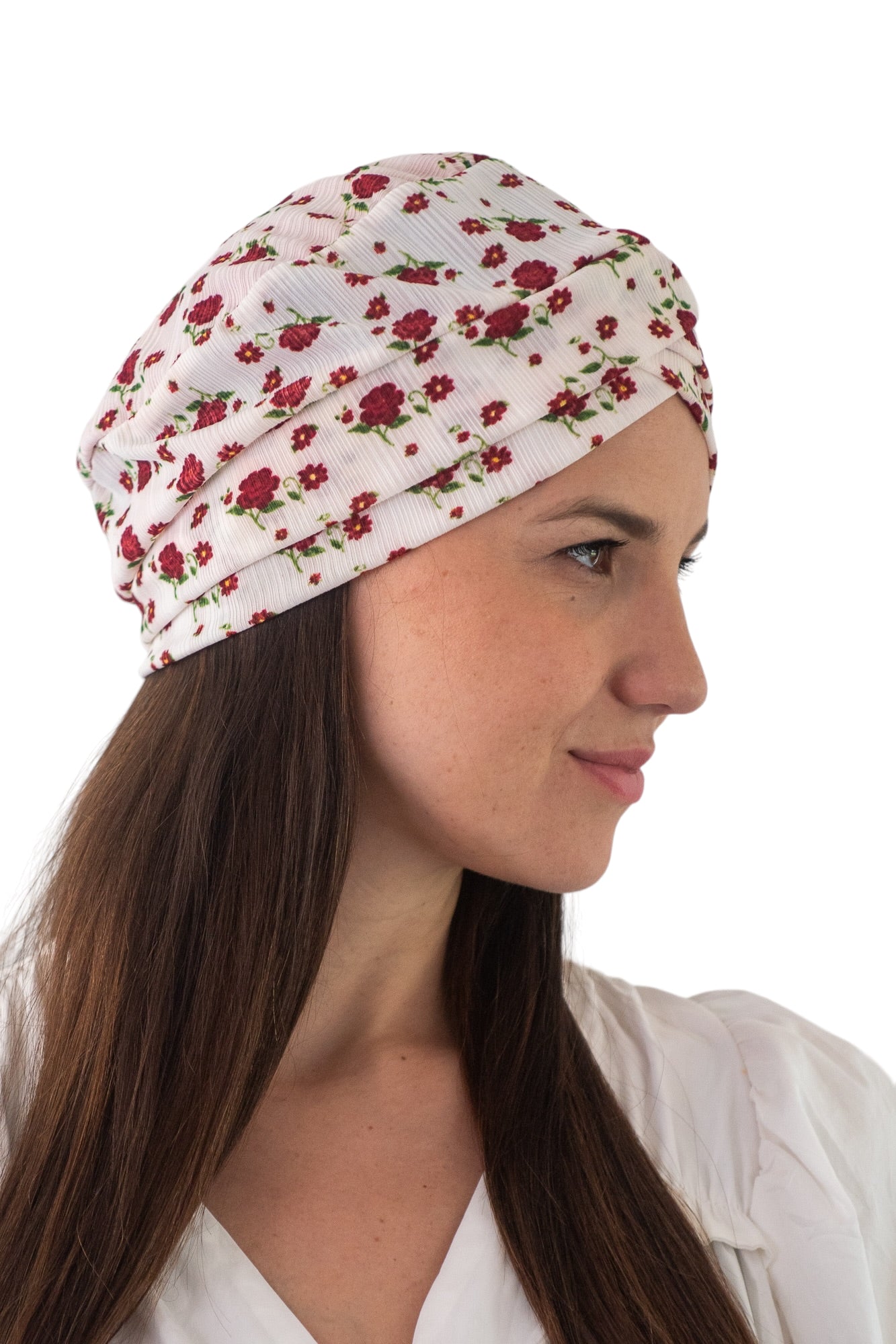 Turbante blanco con rosas