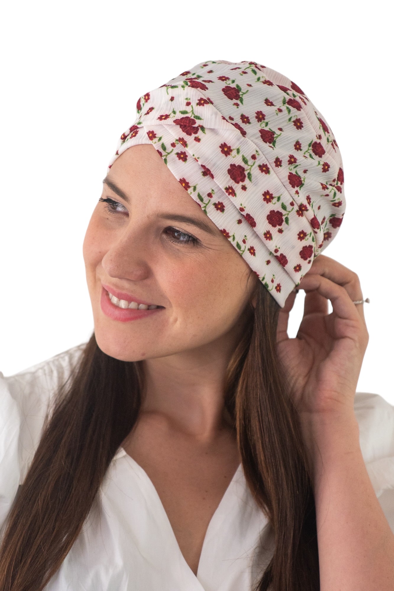 Turbante blanco con rosas