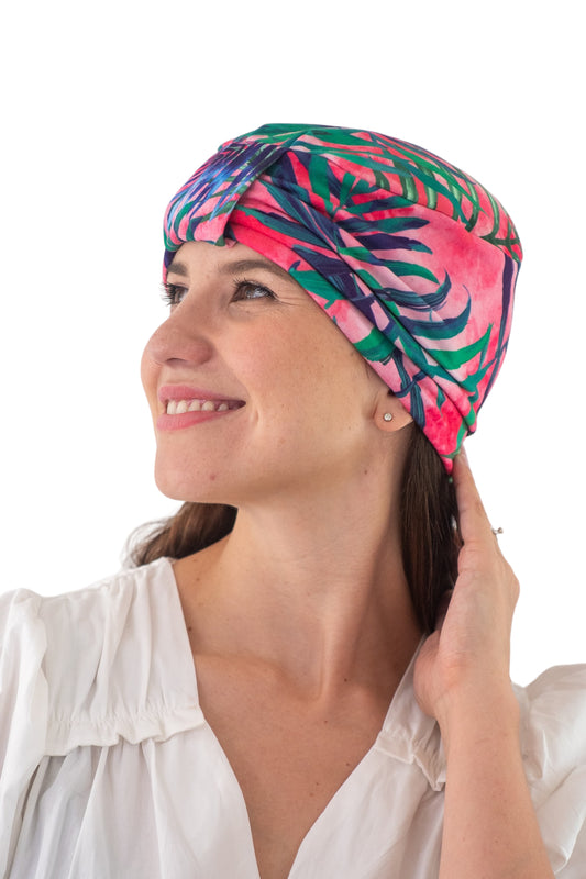 Turbante flores rosado