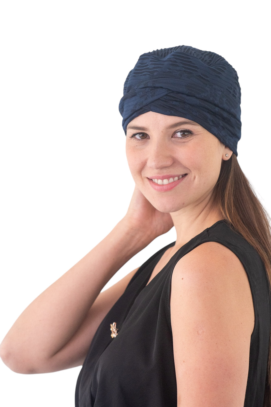 Turbante cruzado lycra de algodón azul