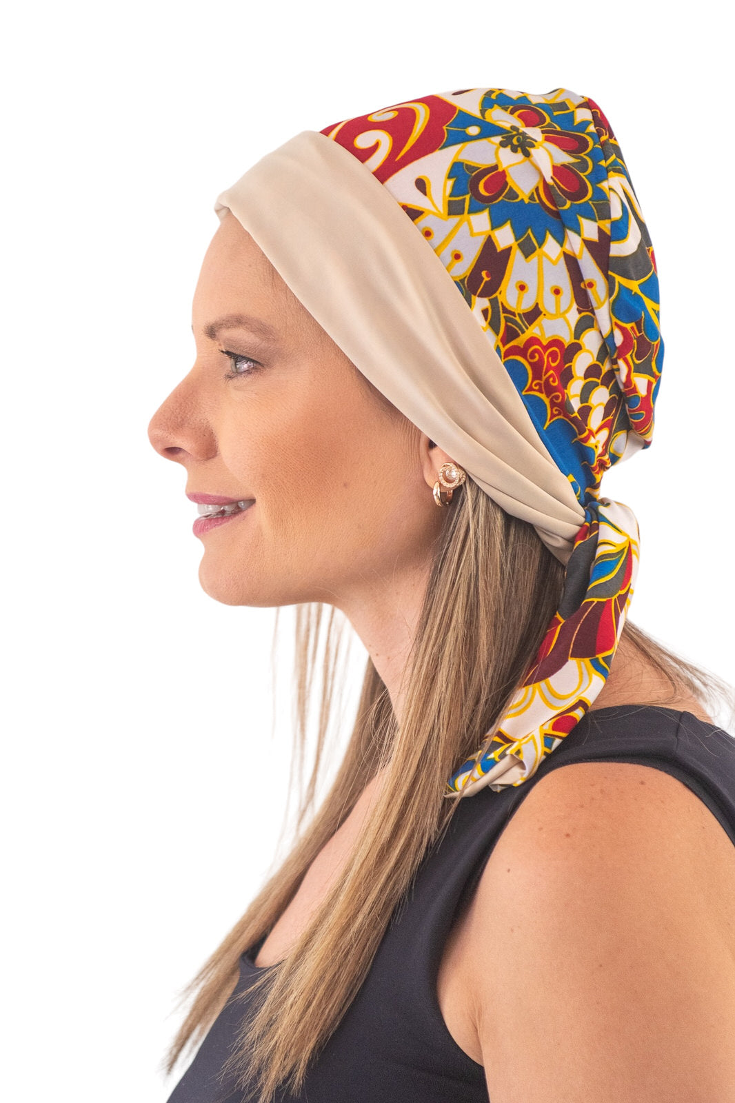 Turbante reversible beige y multicolor