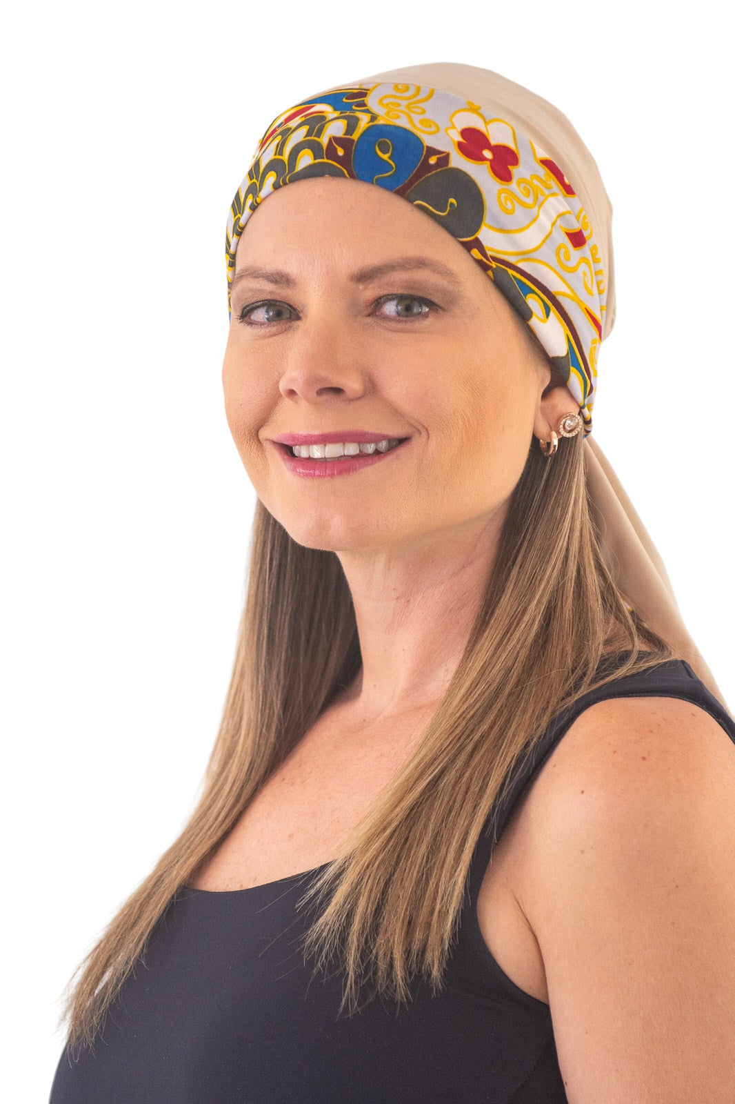 Turbante reversible beige y multicolor