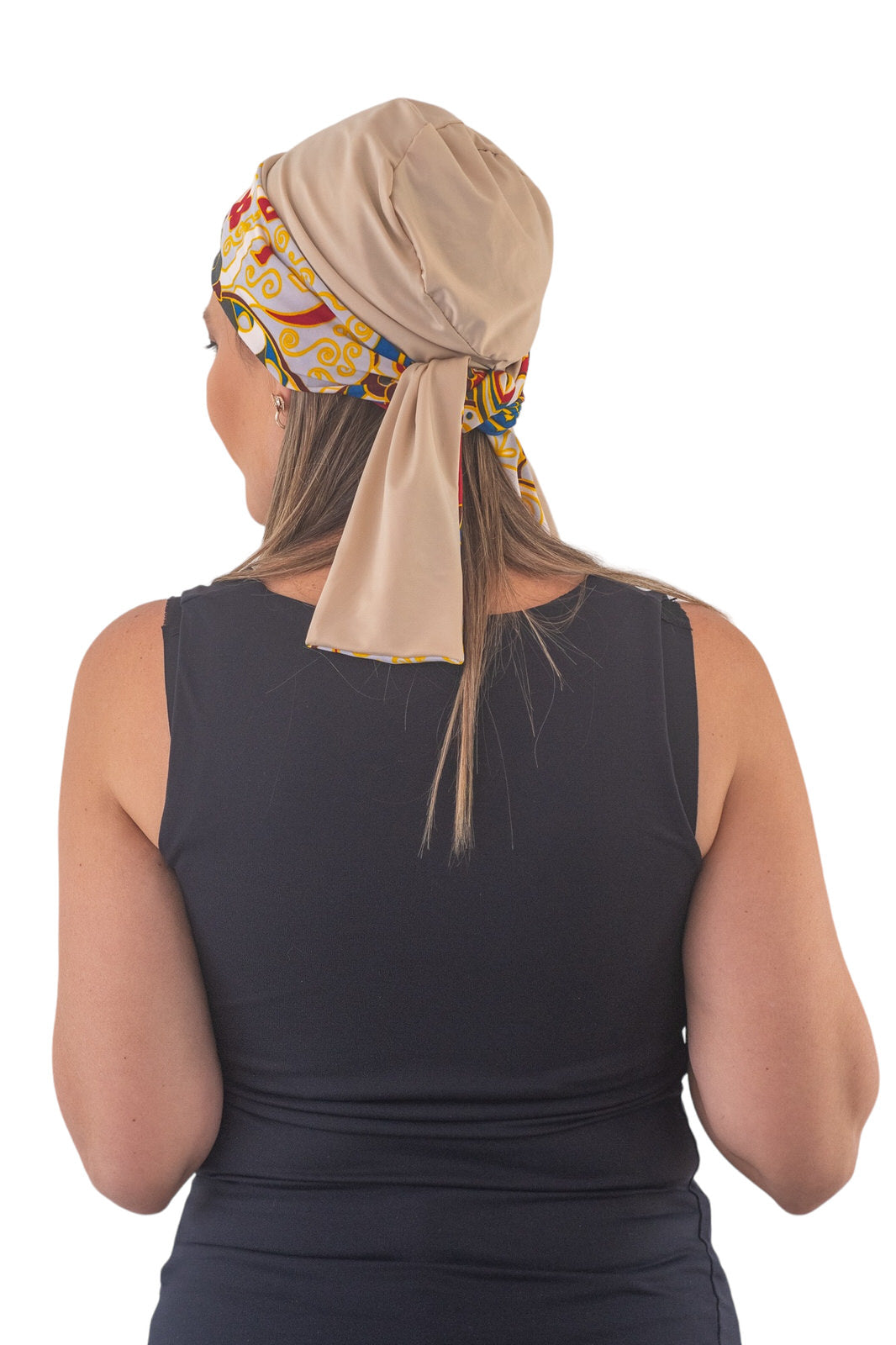 Turbante reversible beige y multicolor