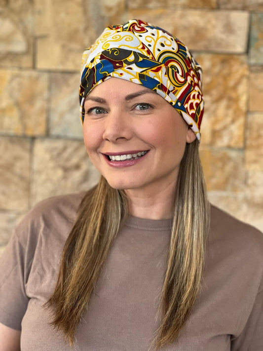 Turbante Entrelazado de Algodón Gris con Diseño
